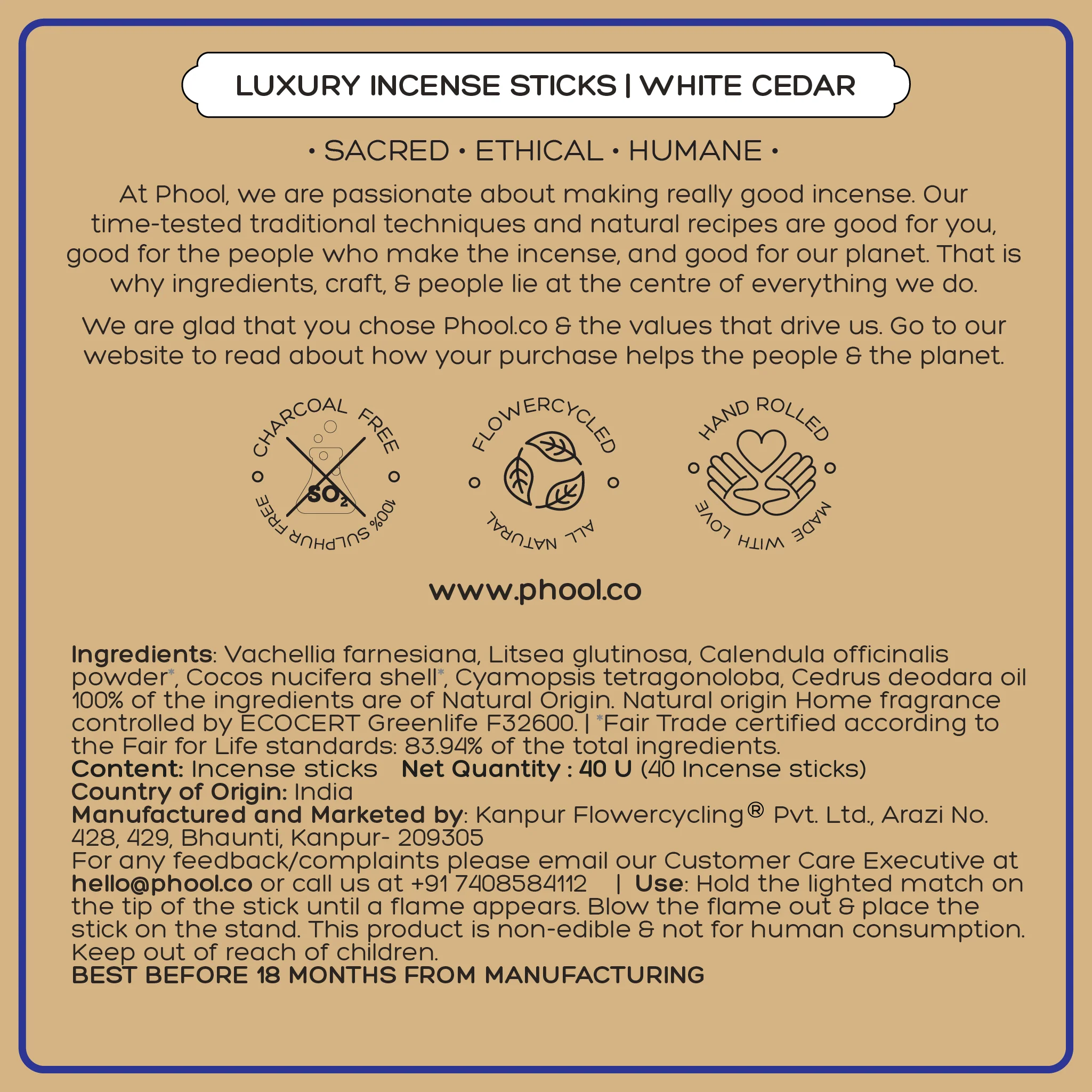 Phool Natural Incense Sticks - White Cedar - Image 6